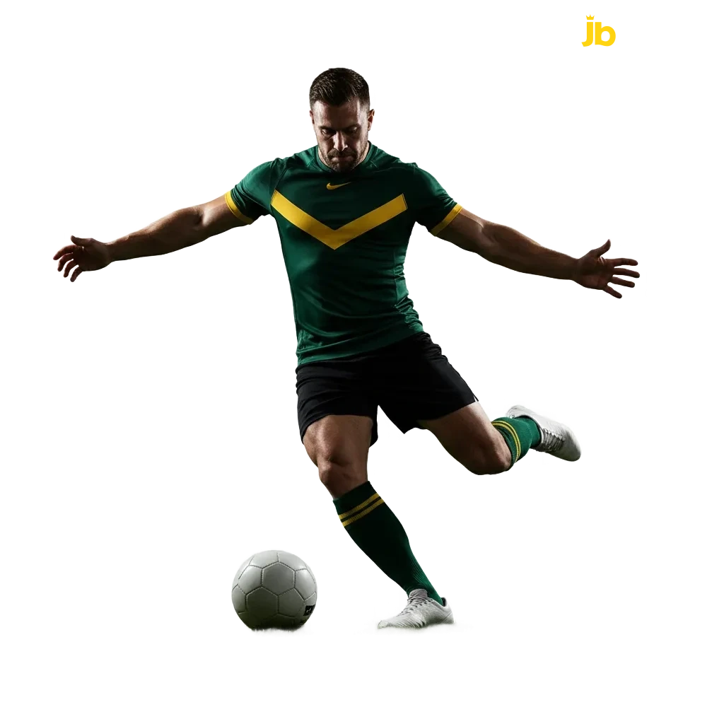 Phone displaying JB Casino logo and football betting odds, with Australian flag and stadium backdrop.