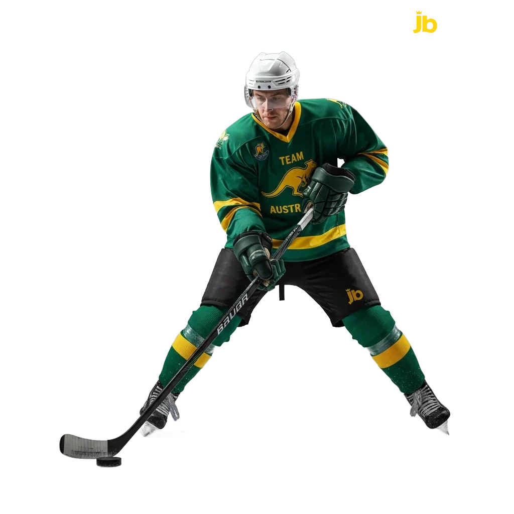 JB Casino ice hockey betting screen with live odds, in-play markets, same game multi, props, cash out, live stats.