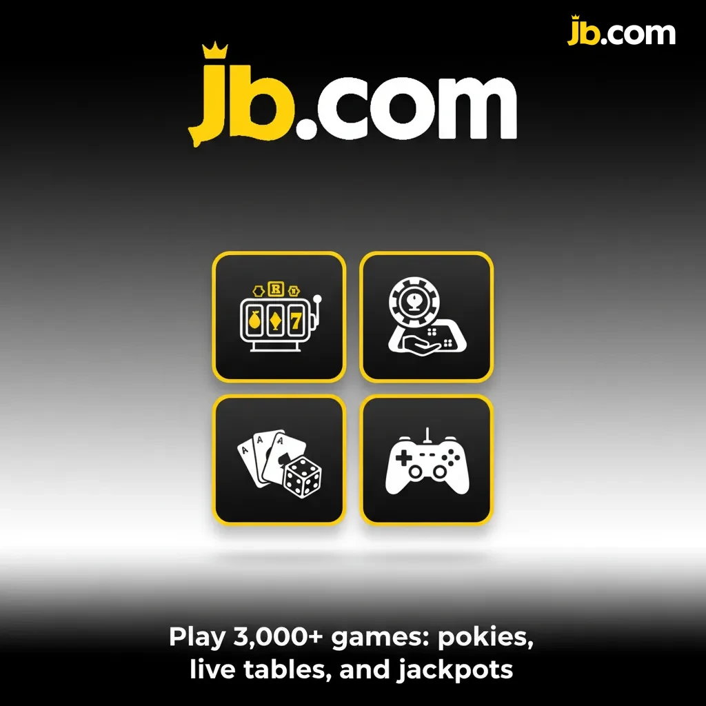 JB Casino banner showcasing 3,000+ games in AUD: pokies, Megaways, live tables, blackjack, roulette, baccarat, jackpots
