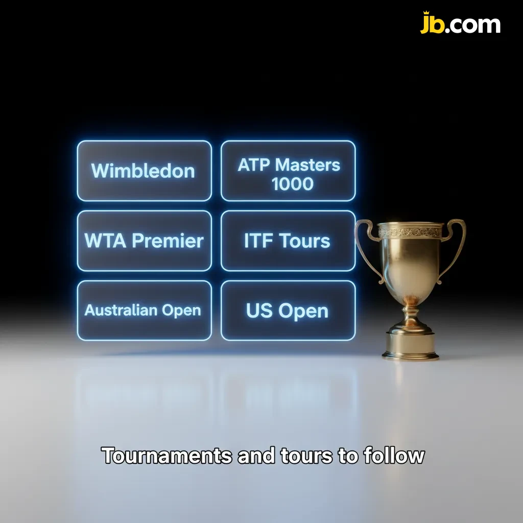 Tennis calendar graphic highlighting Australian Open, Roland-Garros, Wimbledon, US Open, ATP/WTA Tours, Davis/BJK Cups.